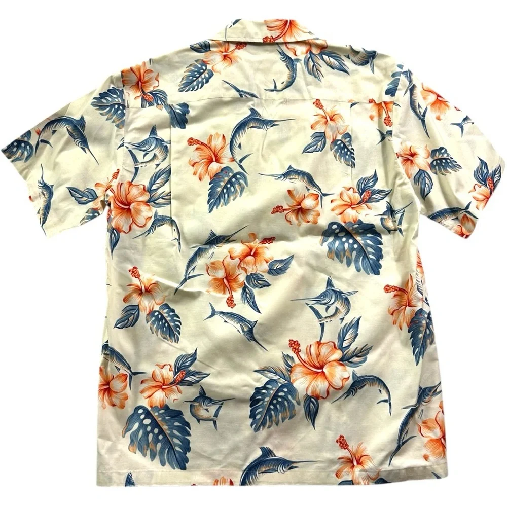 Pacific Legend Made in Hawaii Swordfish Print Button Cotton Shirt